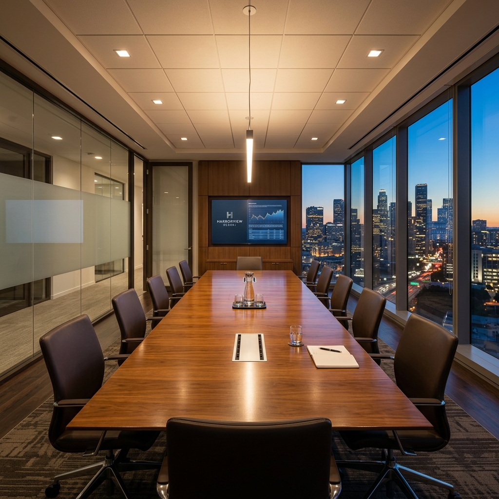 Premium empty corporate boardroom representing insurance trust asset management and planning